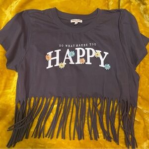 Women’s cropped Fringe T-Shirt Gray *NEW*